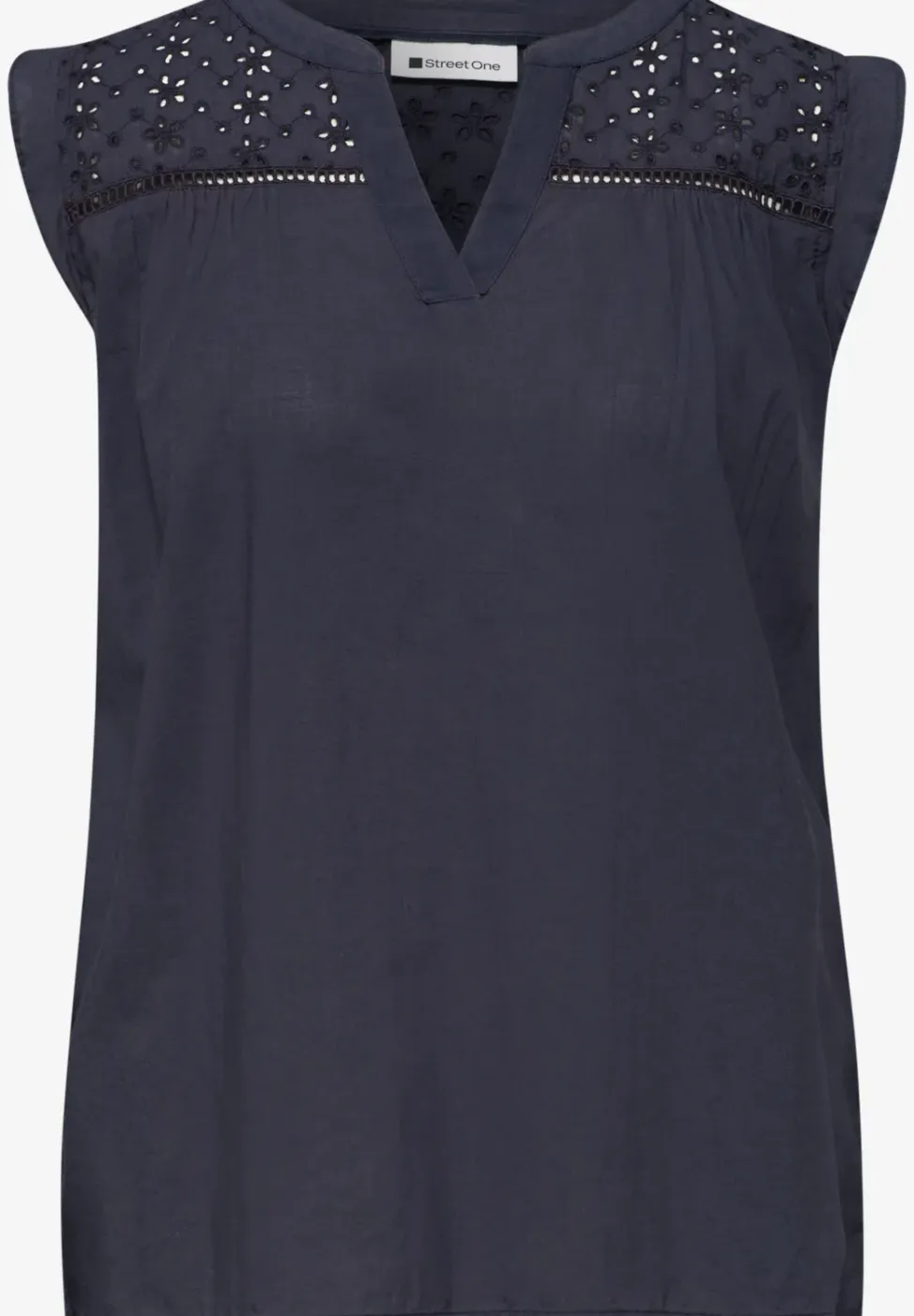 Blousetop met gespleten hals en shiffley-details
