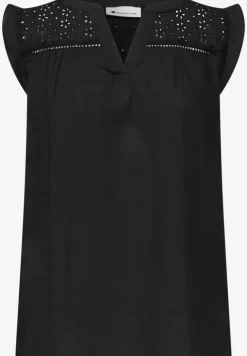 Blousetop met gespleten hals en shiffley-details