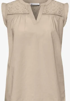 Blousetop met gespleten hals en shiffley-details