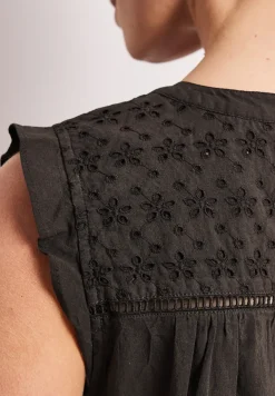 Blousetop met gespleten hals en shiffley-details