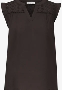 Blousetop met gespleten hals en shiffley-details