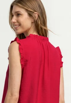 Blousetop met V-hals en ruches