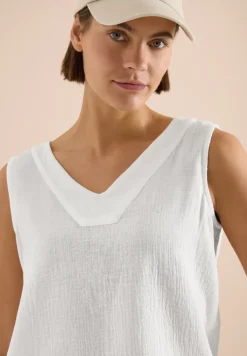 Blousetop met V-hals van mousseline