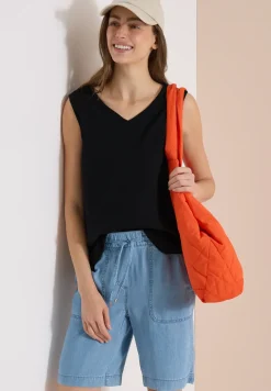 Blousetop met V-hals van mousseline