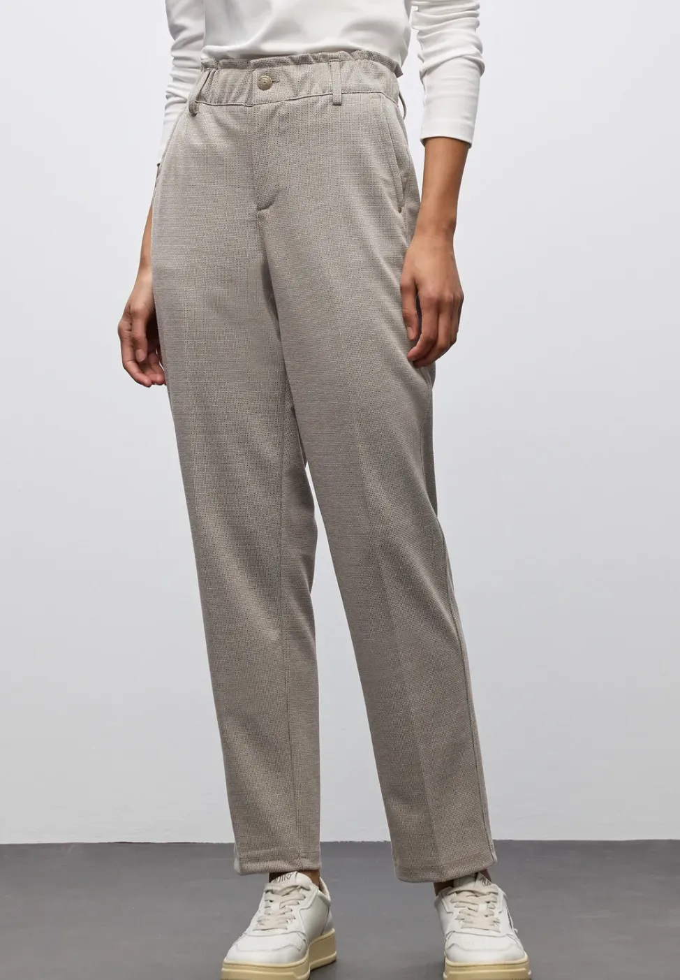Broek met paperbag jacquard