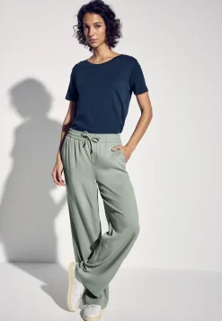 Broek met wijde pijpen in keperstof