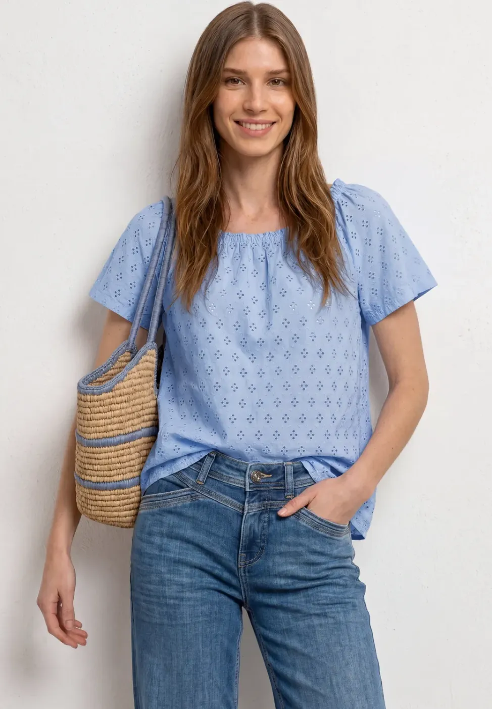 Carmen Bluse mit Shiffley-Muster