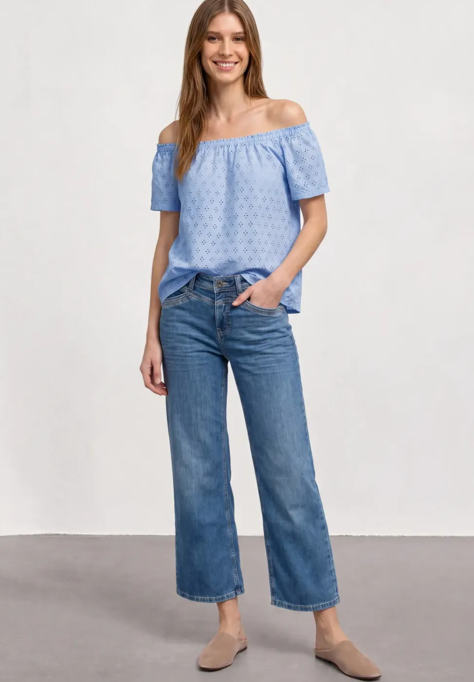 Carmen Bluse mit Shiffley-Muster