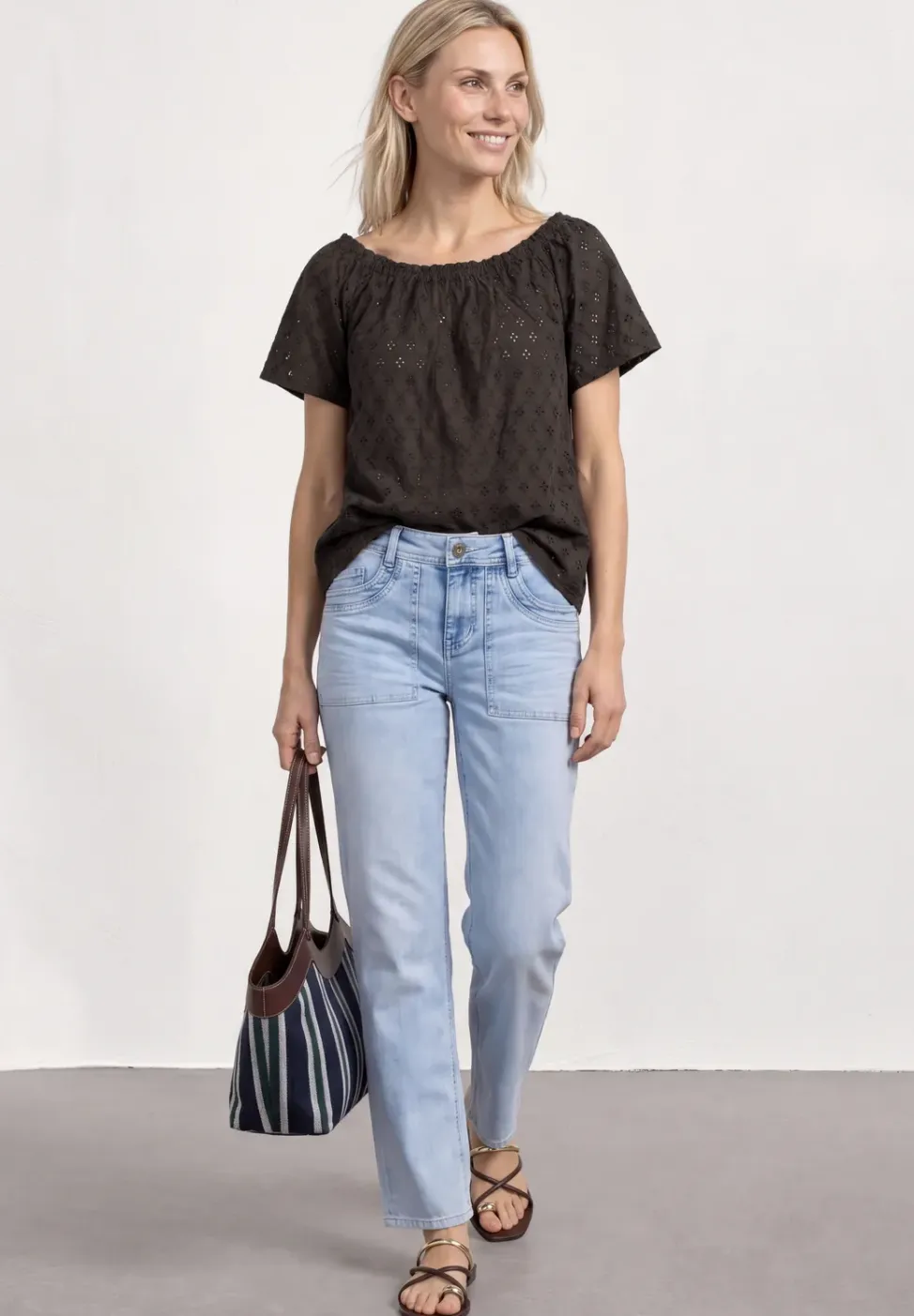 Carmen Bluse mit Shiffley-Muster