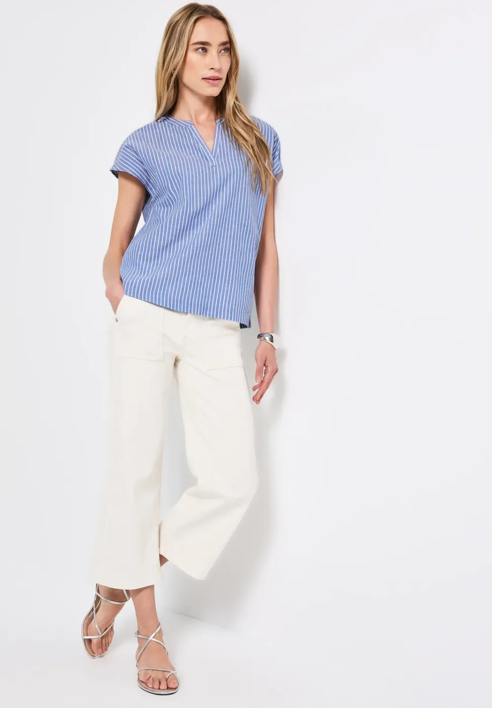 Chambray blouse met glitter