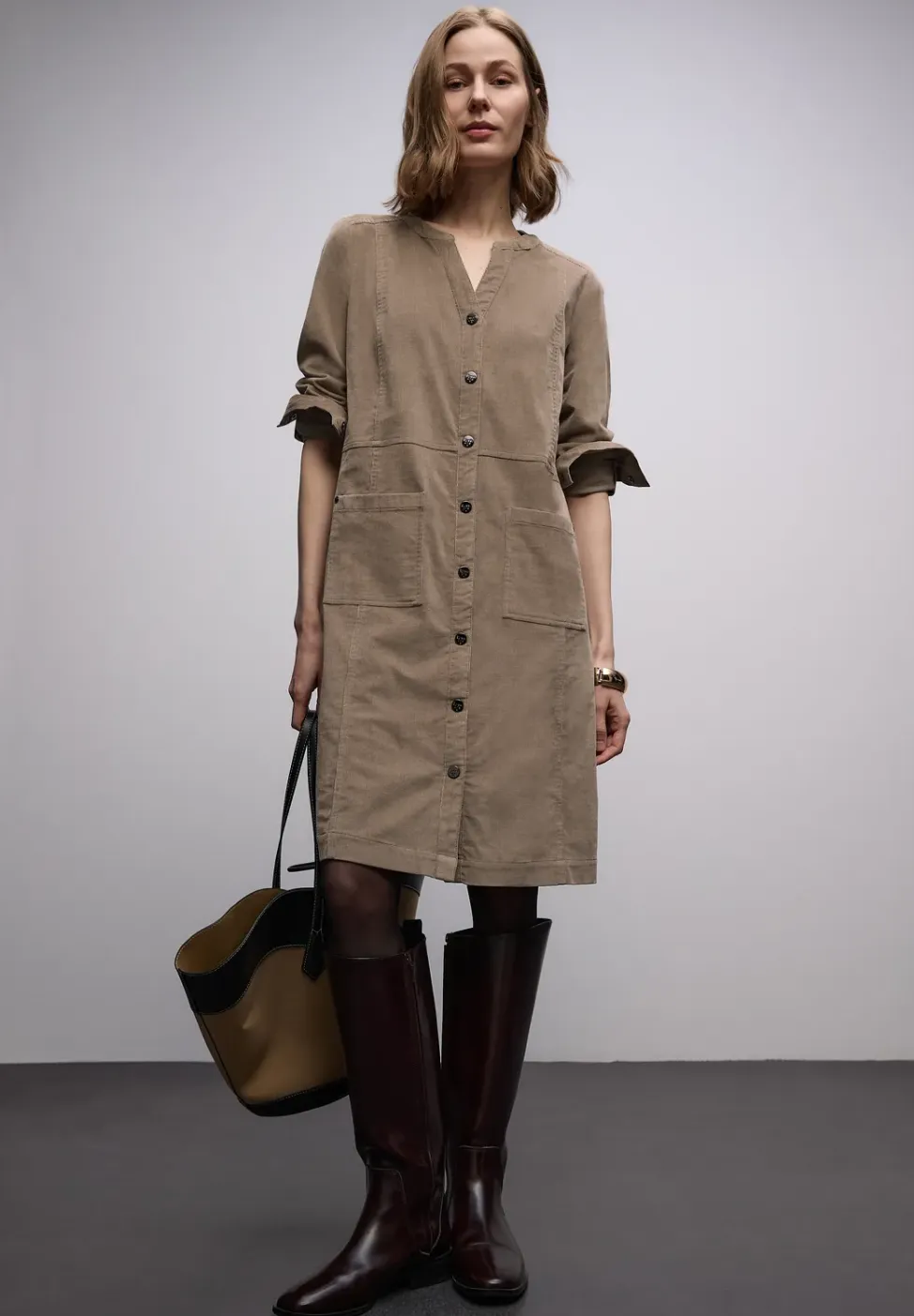 Corduroy jurk in effen kleur
