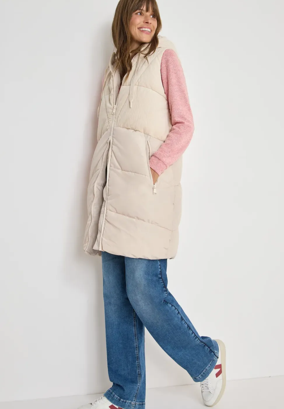 Corduroy mix puffer vest