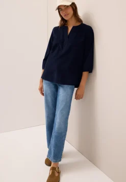 Corduroy blouse met gespleten hals
