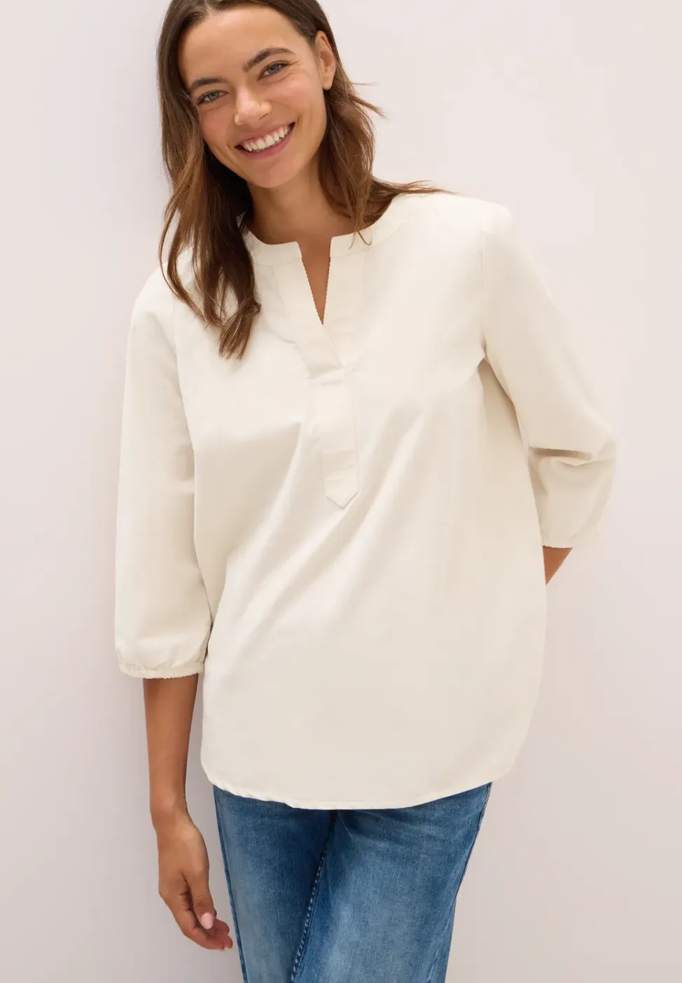 Corduroy blouse met gespleten hals