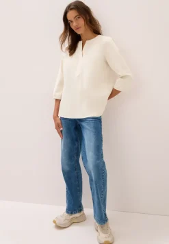Corduroy blouse met gespleten hals