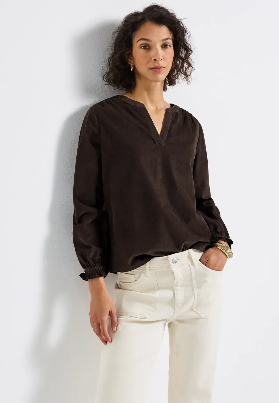 Corduroy blouse met ruches