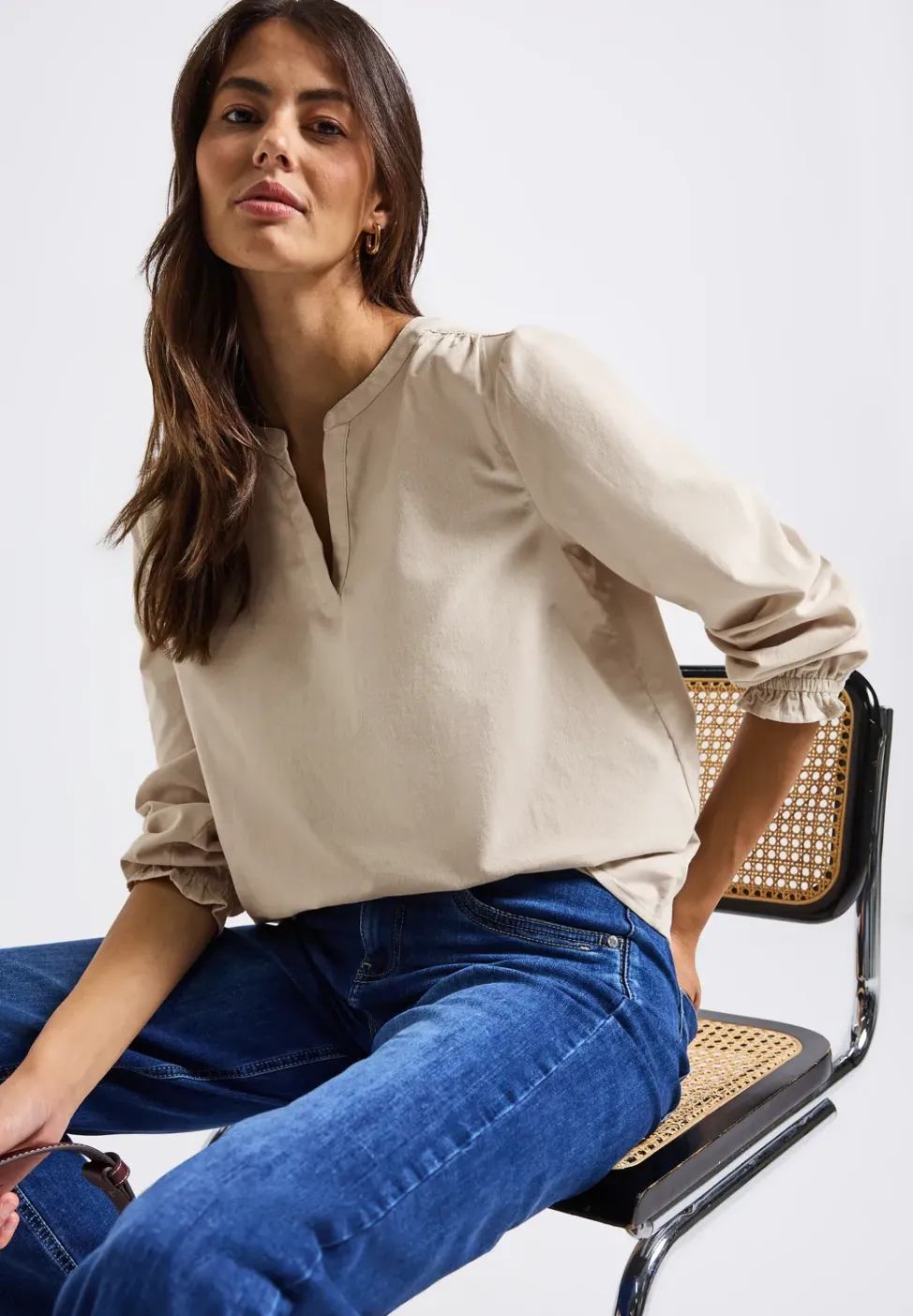 Corduroy blouse met ruches