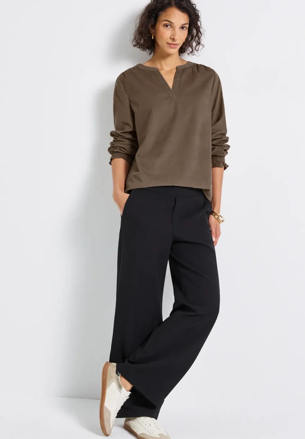 Corduroy blouse met ruches