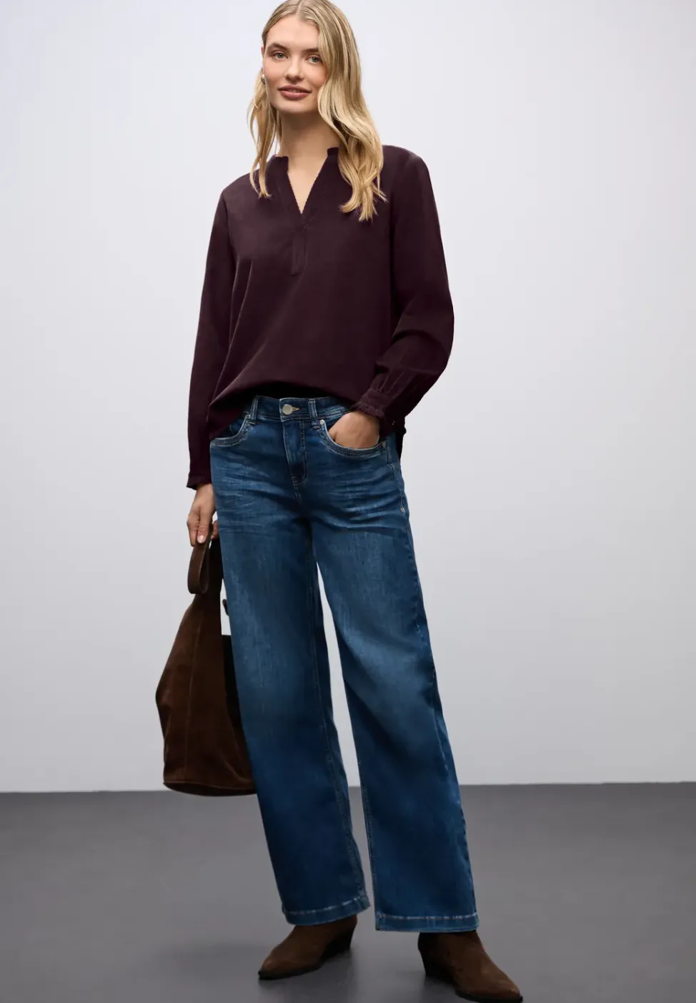 Corduroy blouse met ruches