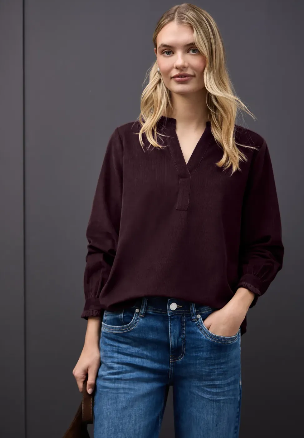 Corduroy blouse met ruches