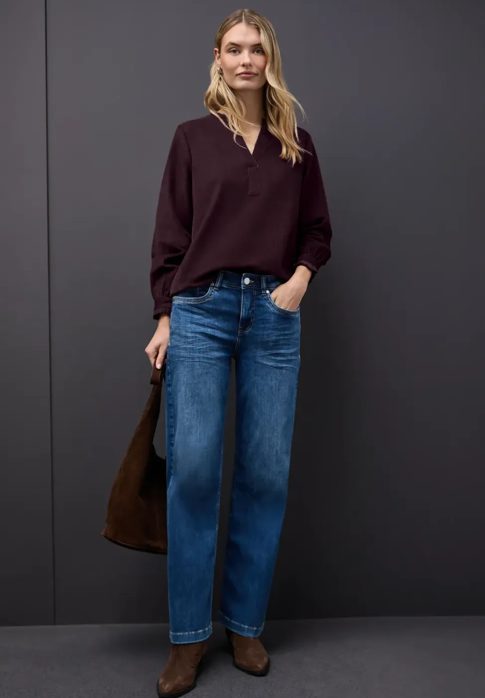 Corduroy blouse met ruches