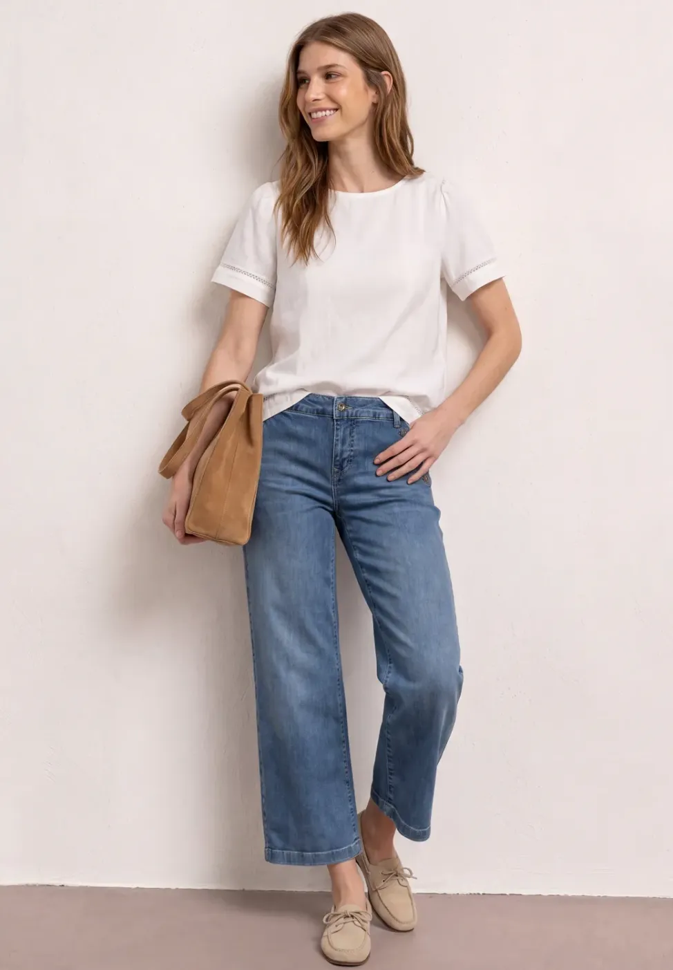 Denim culottes met mid waist en knoopdetails