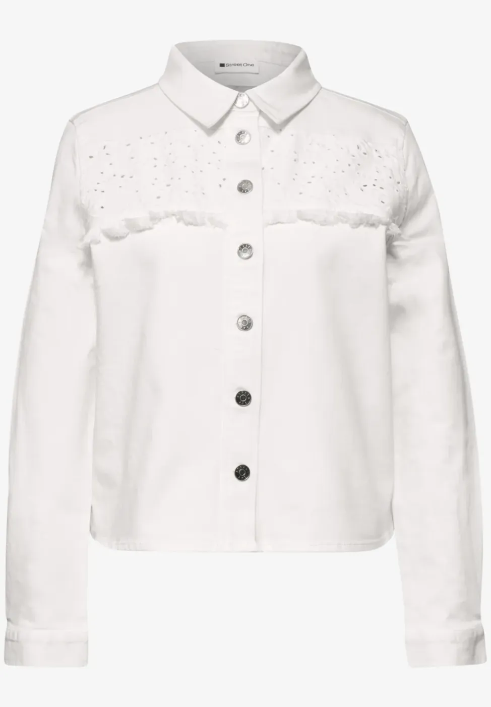 Denim jack met knoopsluiting en borduursel