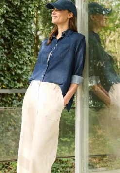 Denim look katoenen blouse