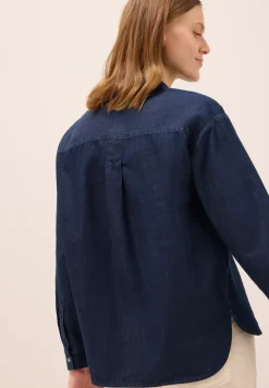 Denim look katoenen blouse