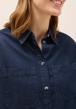 Denim look katoenen blouse