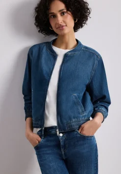 Denim-look blouson met ritssluiting