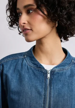 Denim-look blouson met ritssluiting