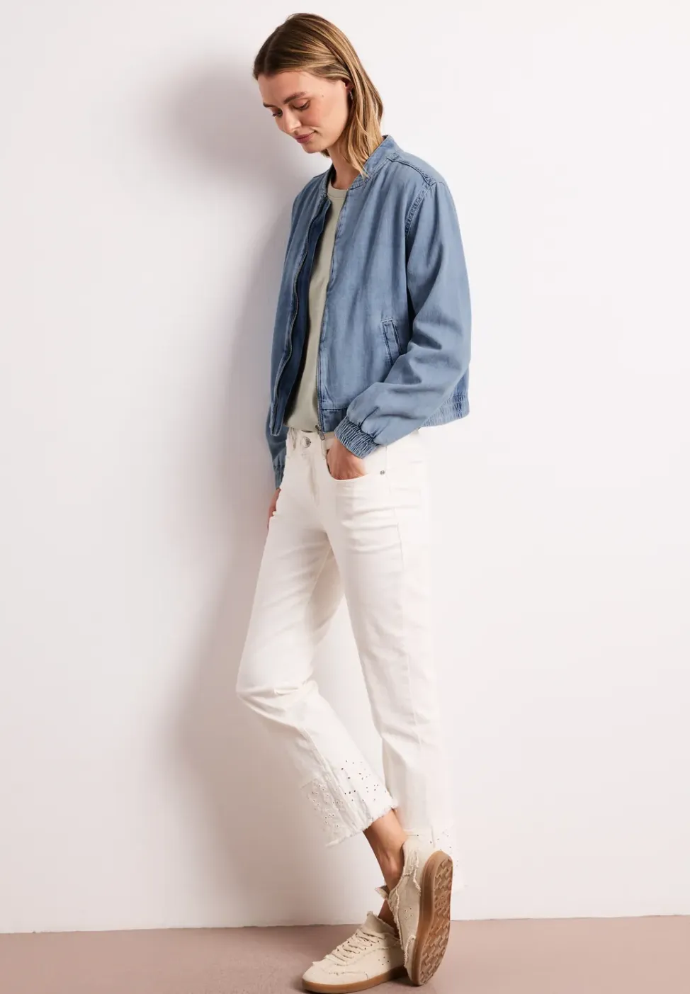Denim-look blouson met zakken