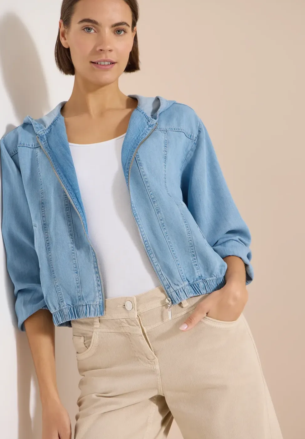 Denim-look blouson met ritssluiting