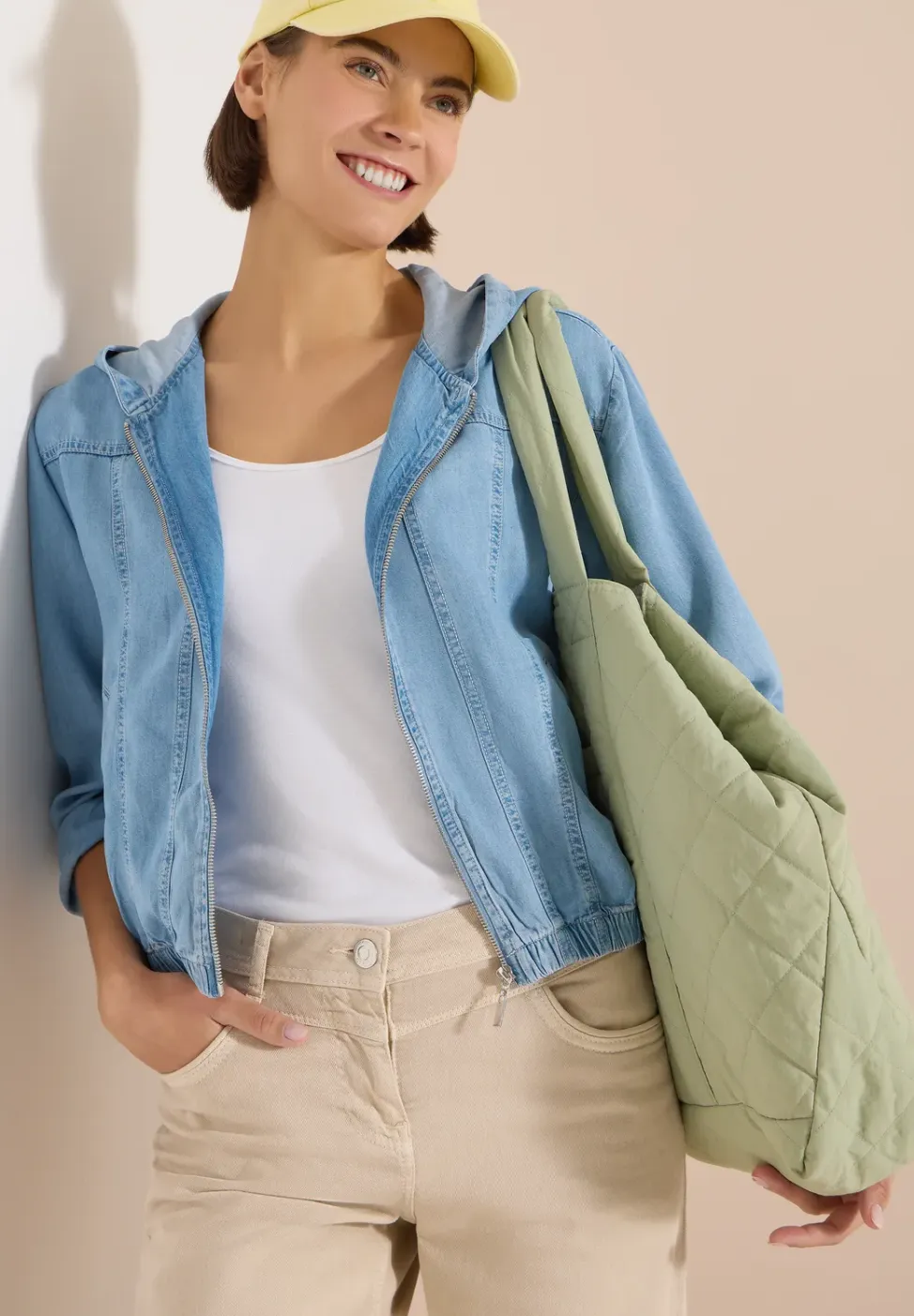 Denim-look blouson met ritssluiting