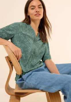 Gedessineerde blouse met gespleten hals