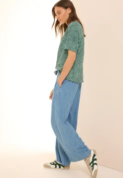 Gedessineerde blouse met gespleten hals