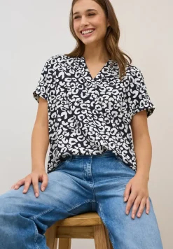 Gedessineerde blouse met gespleten hals