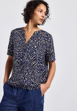 Gedessineerde blouse met gespleten hals