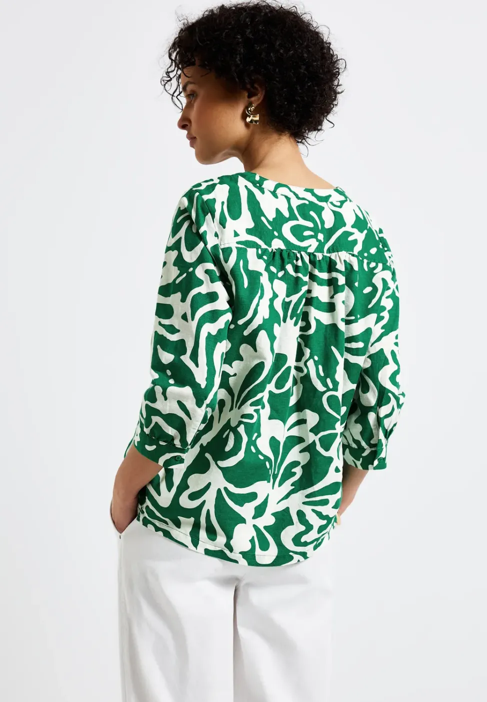 Gedessineerde blouse van linnenmix