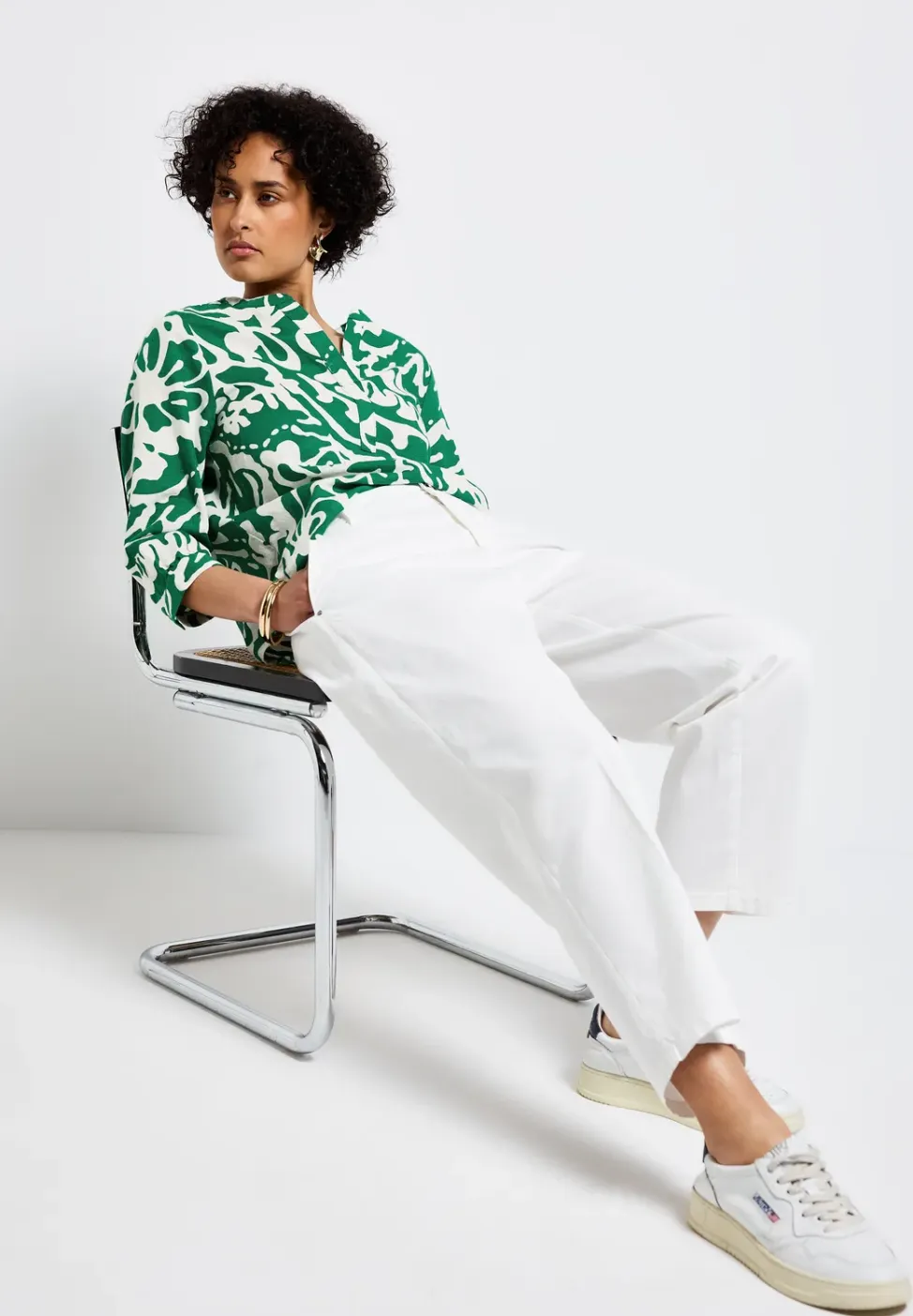 Gedessineerde blouse van linnenmix