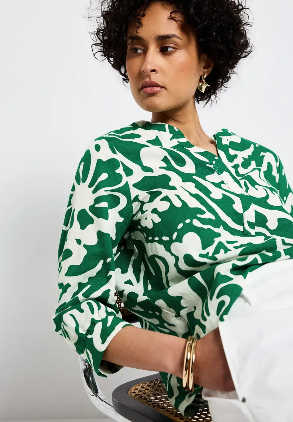 Gedessineerde blouse van linnenmix