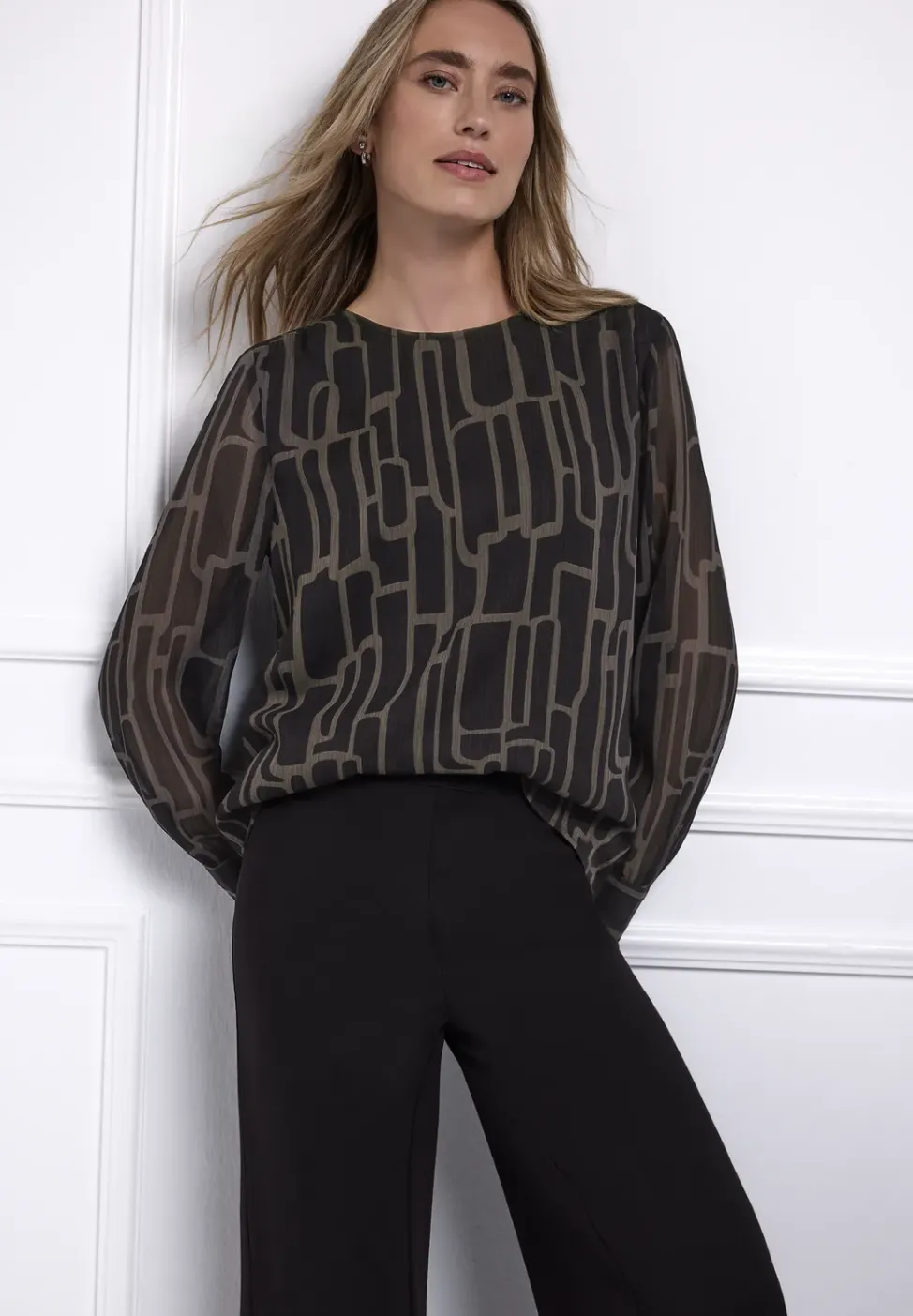Gedessineerde chiffon blouse