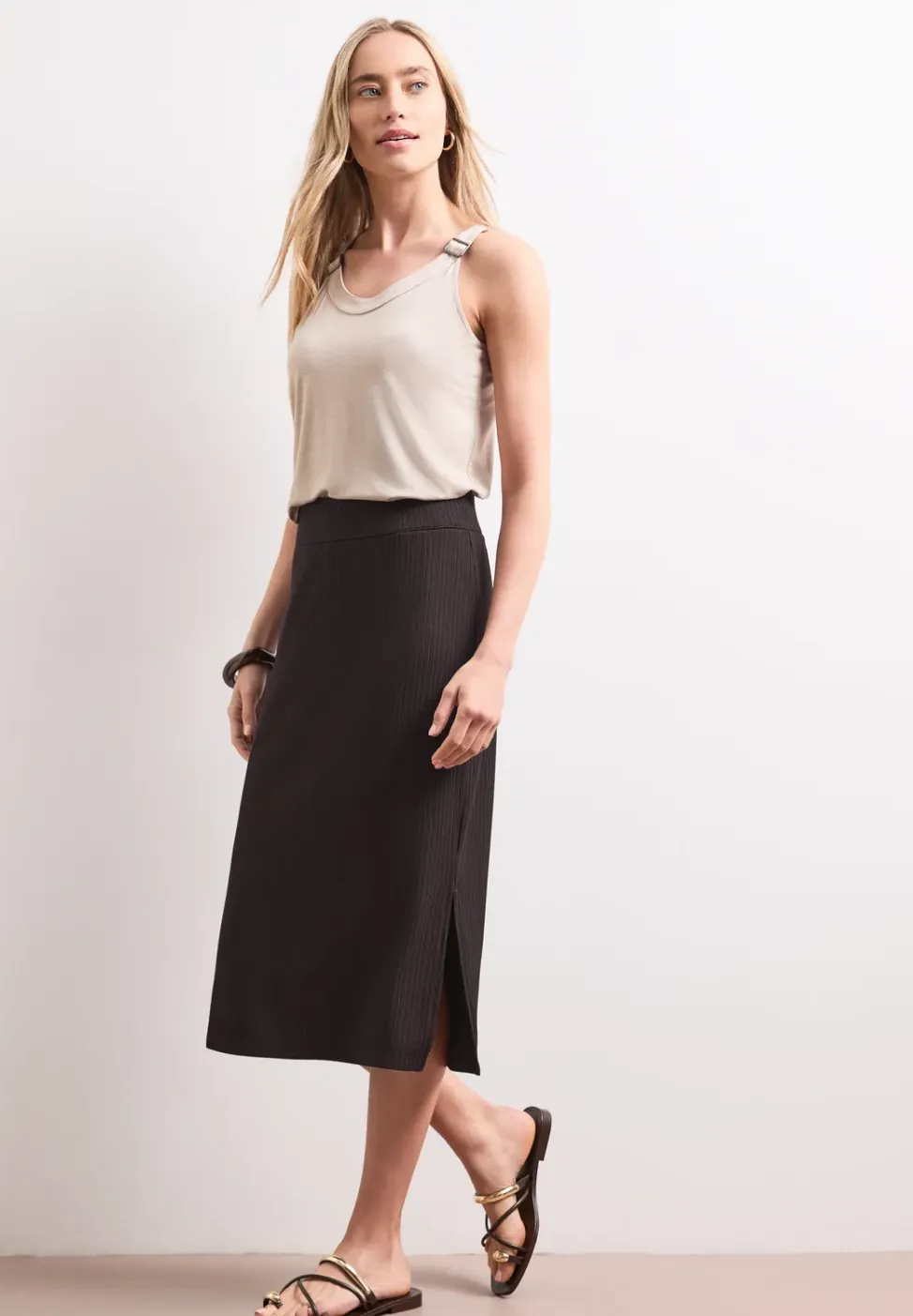 Geribde midirok met elastische tailleband