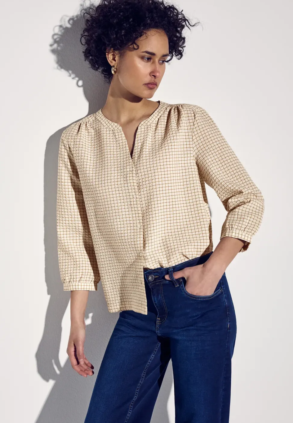 Geruite seersucker blouse