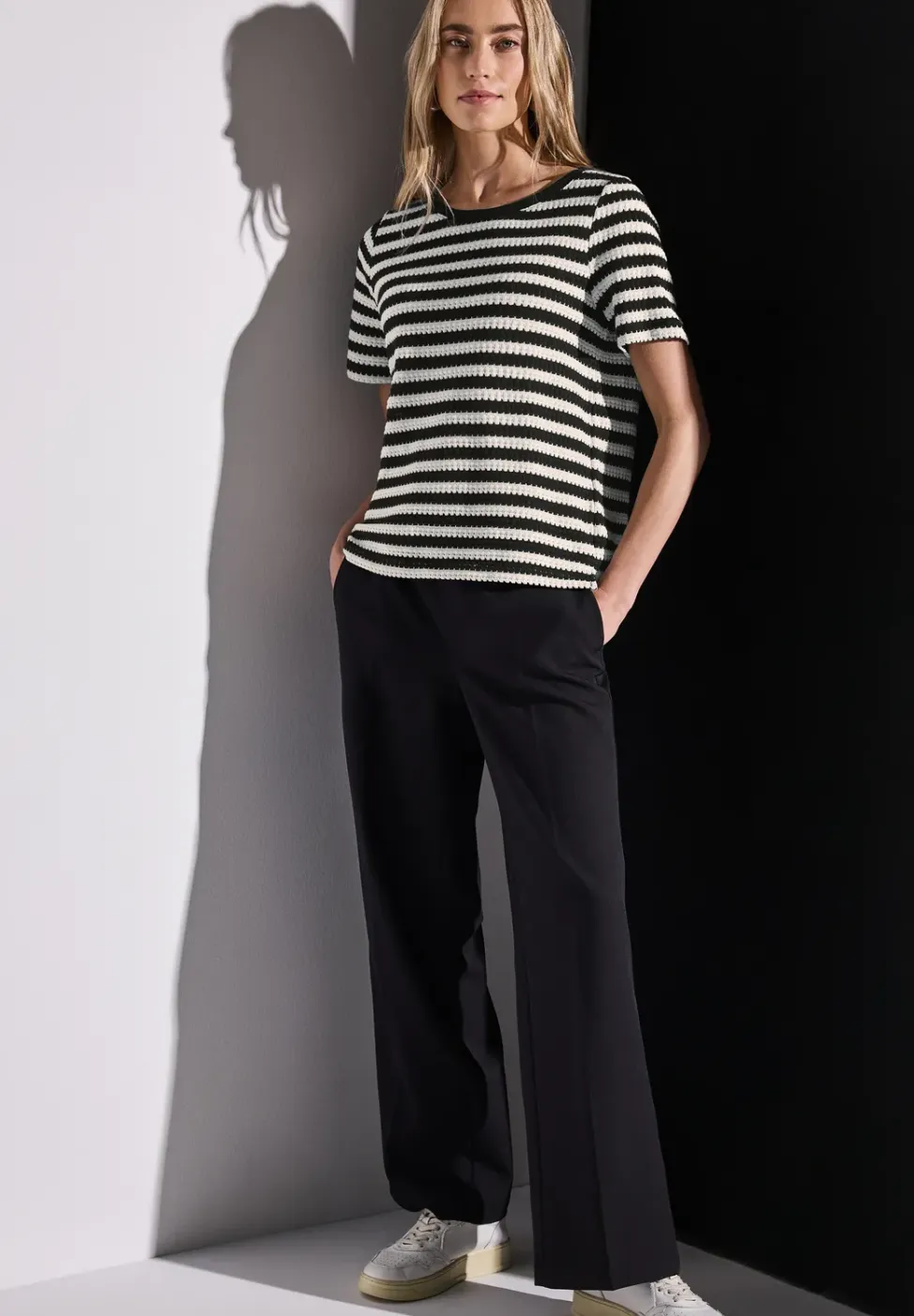 Gestreept shirt met gebreide look