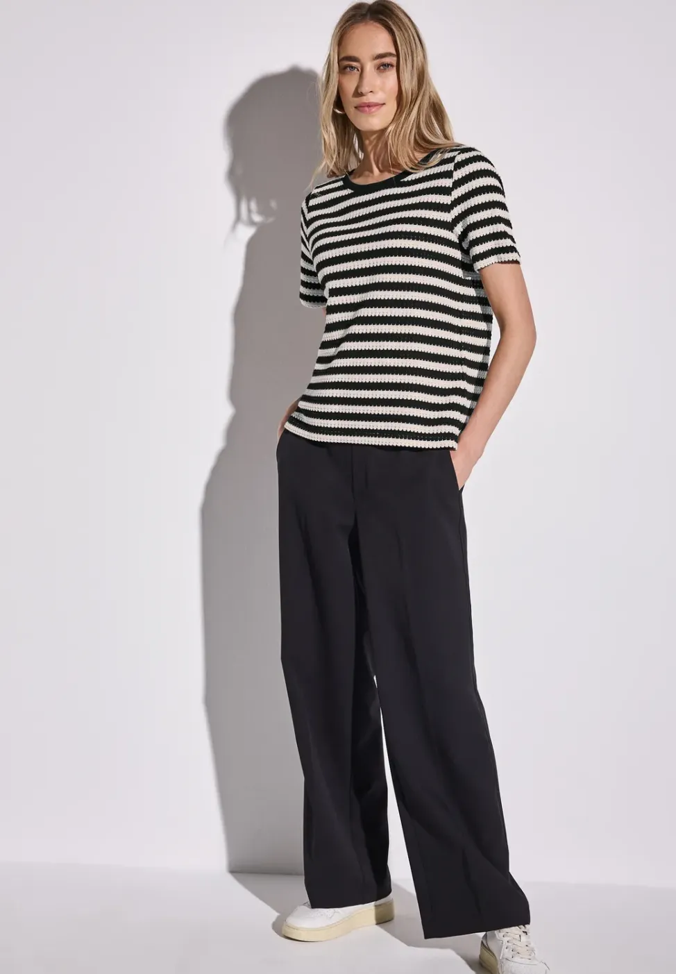Gestreept shirt met gebreide look