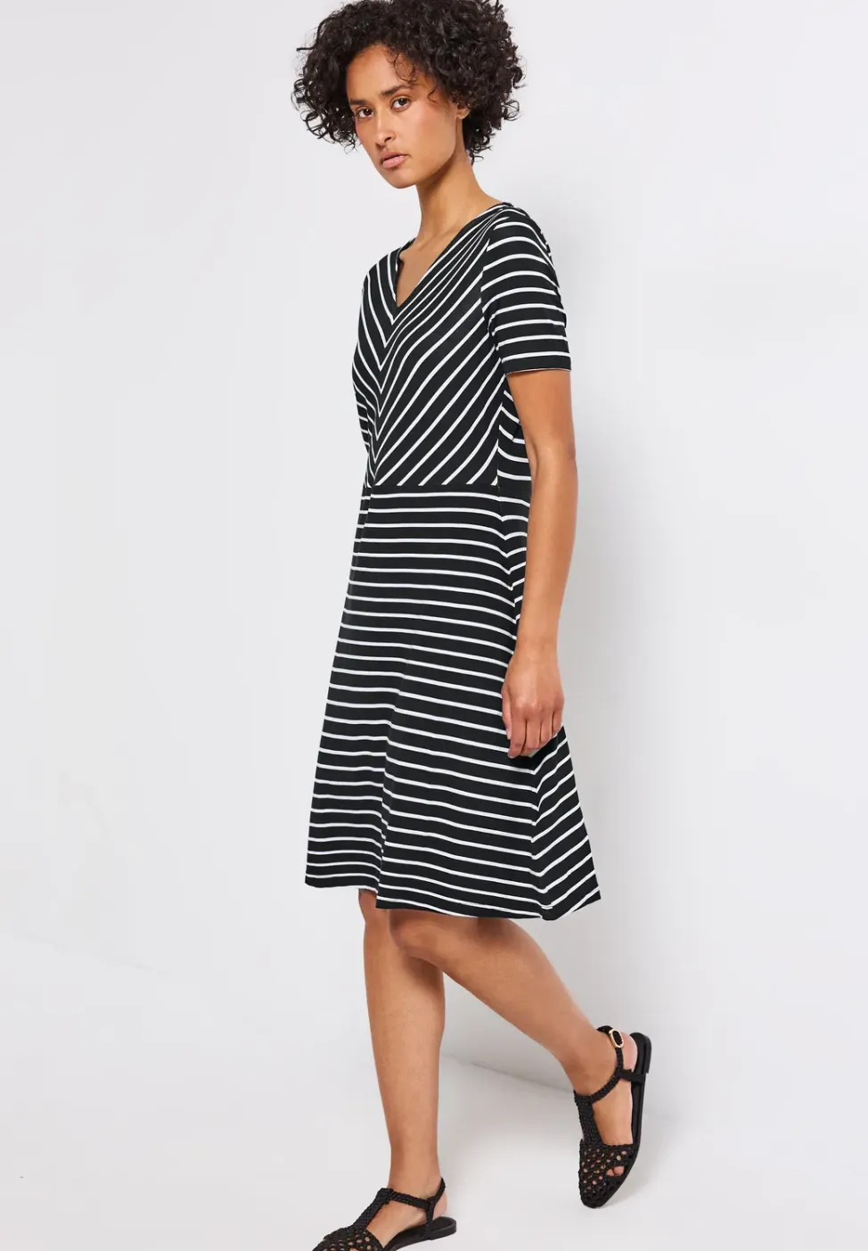 Gestreepte jersey jurk