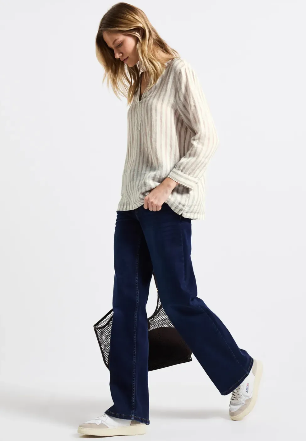 Gestreepte linnen blouse