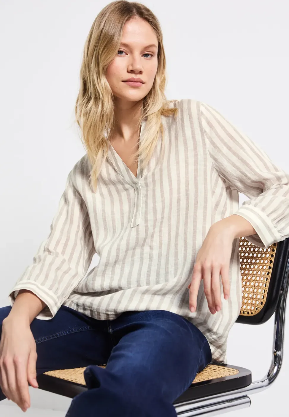 Gestreepte linnen blouse